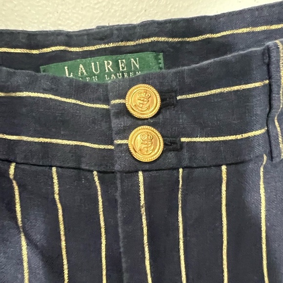Ralph Lauren Shorts Blue Gold stripedVertical short New Size 6 Linen VINTAGE - Picture 5 of 7